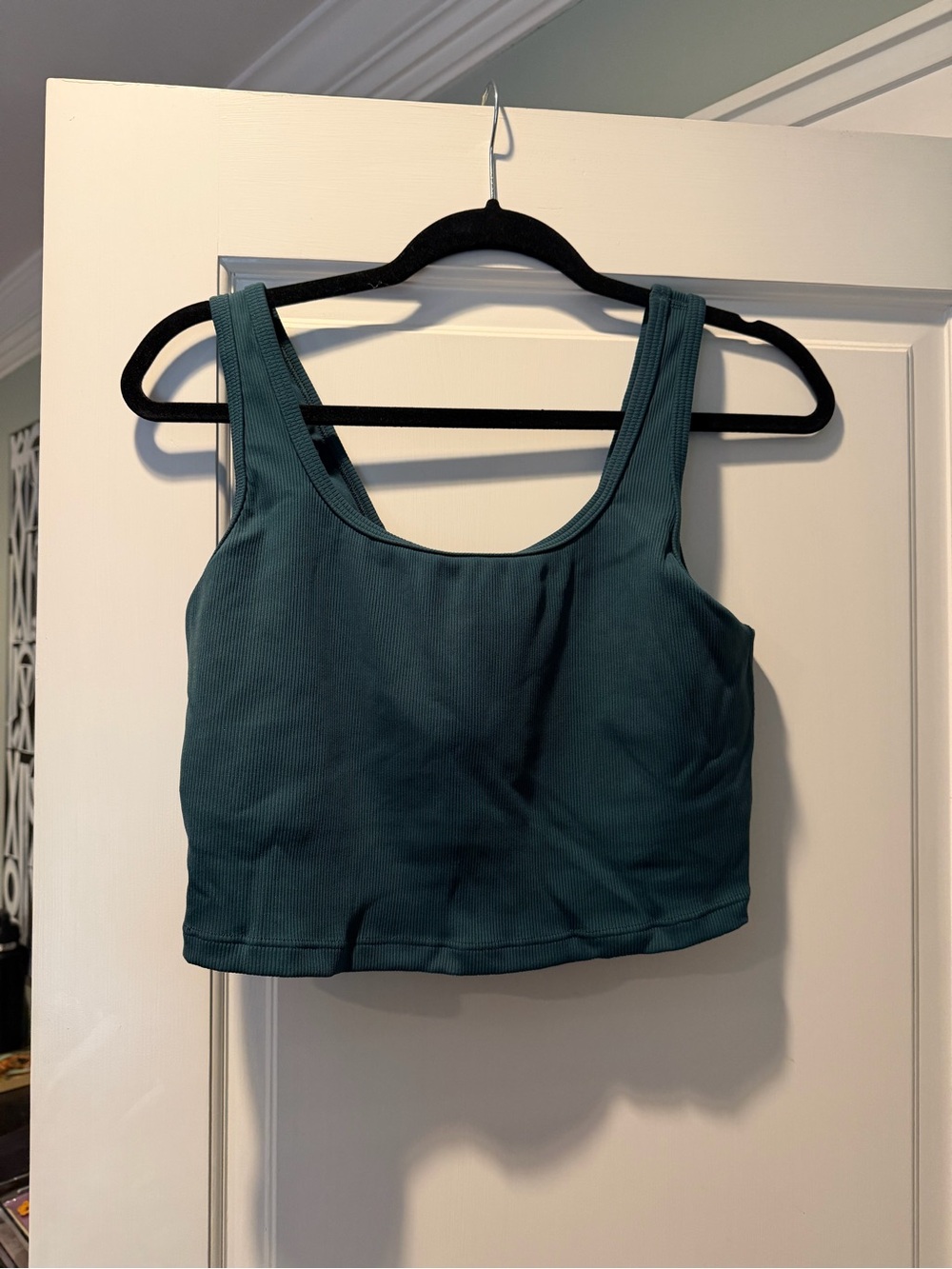 Ribbed Scoop Sports Crop top with bra — Teal Green